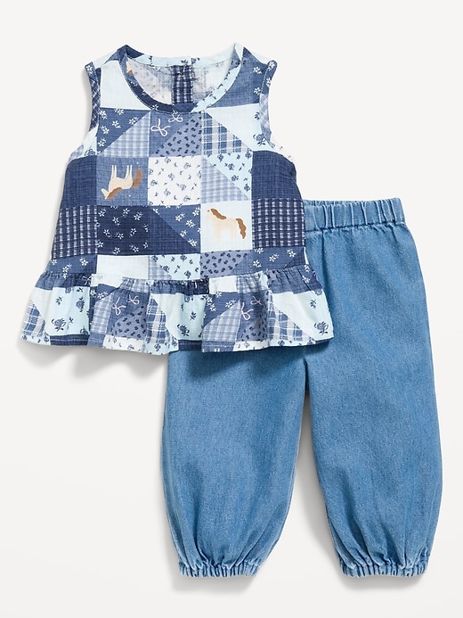 Image number 1 showing, Sleeveless Patchwork Top and Pants Set for Baby