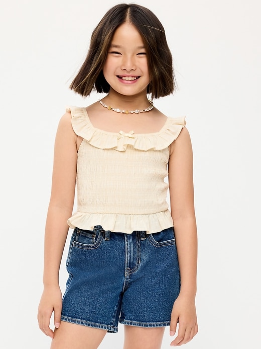 Image number 1 showing, Sleeveless Fitted Ruffled Smocked Top for Girls