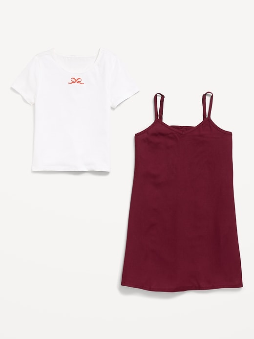 L'image numéro 4 présente Ensemble t-shirt à manches courtes à imprimé et robe pour fille