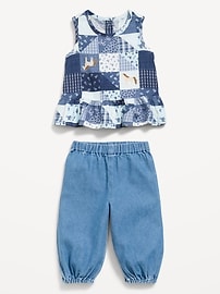 Image number 2 showing, Sleeveless Patchwork Top and Pants Set for Baby