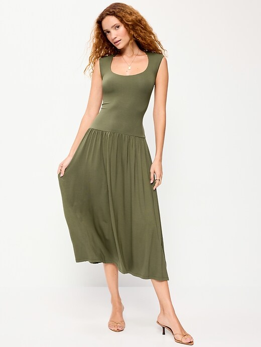 Image number 3 showing, Jersey Knit Drop-Waist Midi Dress