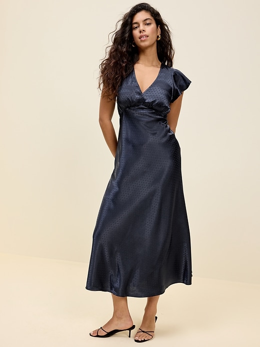 Image number 1 showing, The Occasion by Old Navy Satin Flutter-Sleeve Maxi Dress