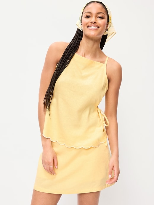 L'image numéro 3 présente Jupe-short courte en mélange de lin