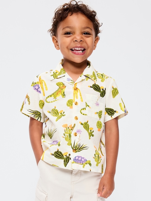 CHEMISE EN TISSU FROISSÉ À MOTIF À POCHE ET À MANCHES COURTES POUR TOUT-PETIT
