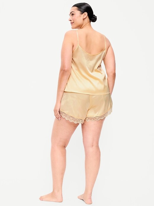 Image number 8 showing, Satin Lace-Trim Pajama Tank and Shorts Set