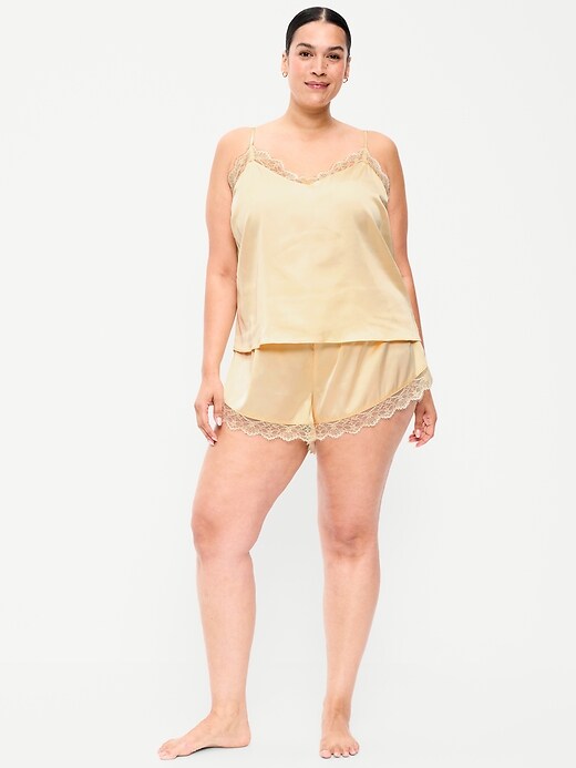 Image number 7 showing, Satin Lace-Trim Pajama Tank and Shorts Set