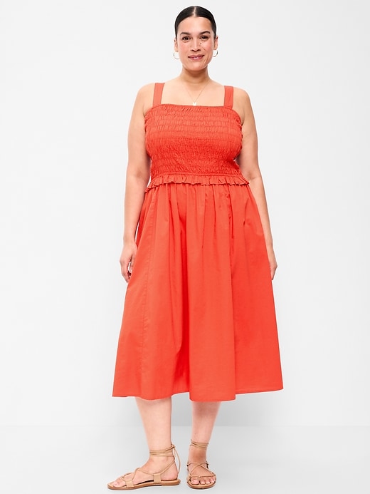 L'image numéro 8 présente Robe mi-longue ajustée et évasée à corsage smocké