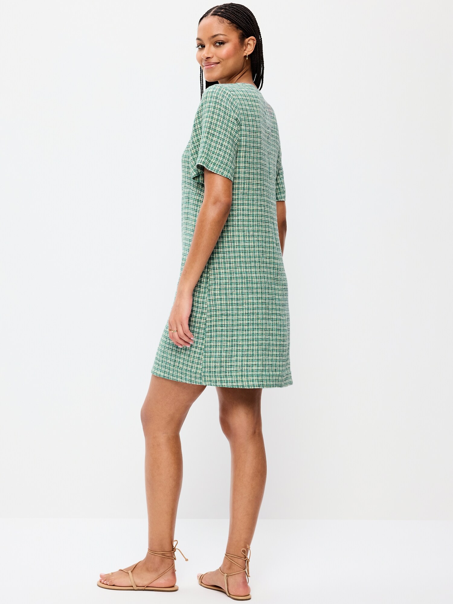 uo charlotte gingham linen shift dress Josie shift dress in blue gingham – Elizabeth Wilson Designs main image 0