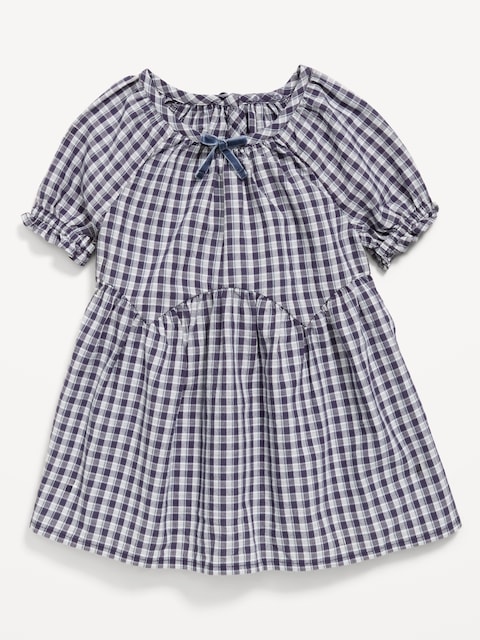 Short-Sleeve Plaid Swing Dress for Baby