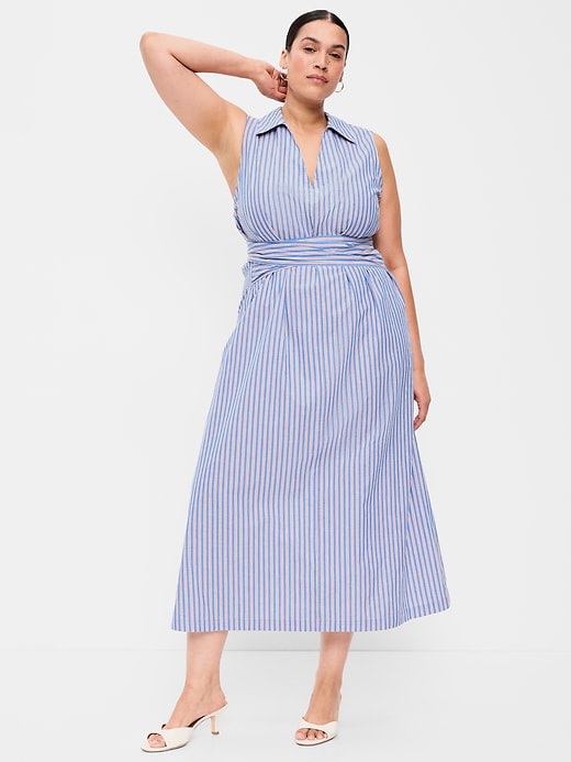 Image number 8 showing, Sleeveless Wrap-Waist Midi Shirt Dress