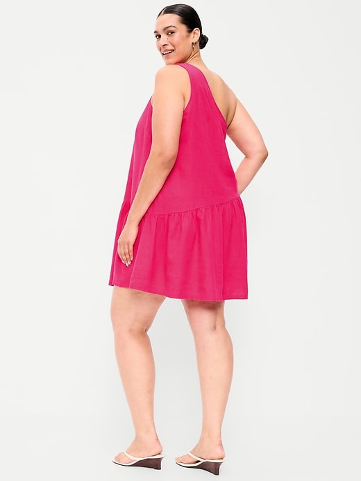 Image number 9 showing, One-Shoulder Asymmetrical Linen-Blend Mini Dress