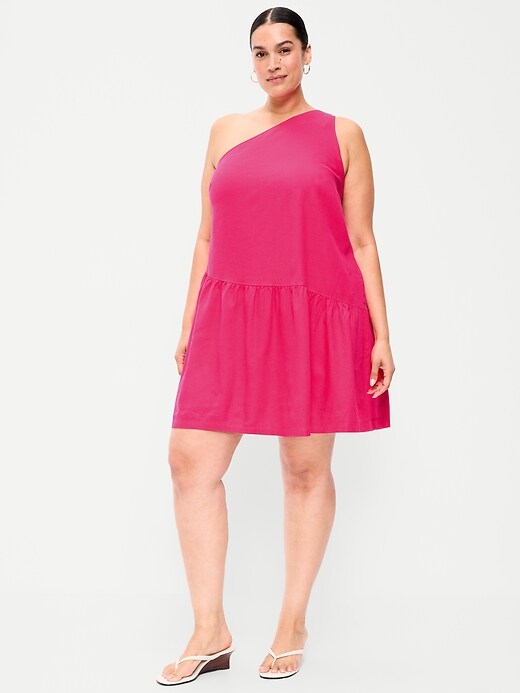 Image number 8 showing, One-Shoulder Asymmetrical Linen-Blend Mini Dress