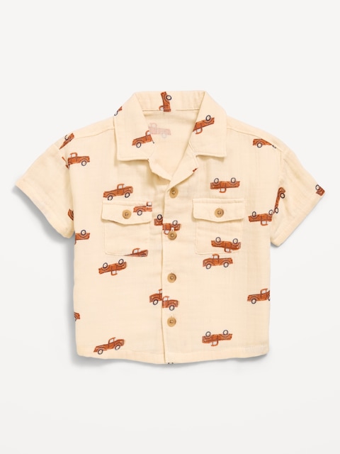 Printed Double-Weave Pocket Shirt for Baby