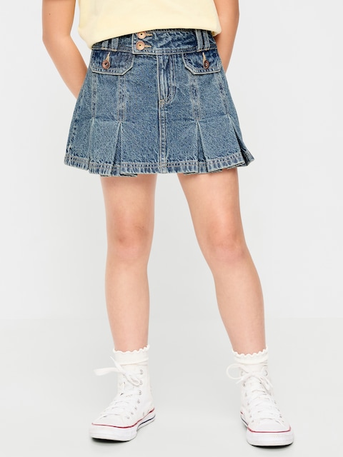 Pleated Utility Denim Skirt for Girls