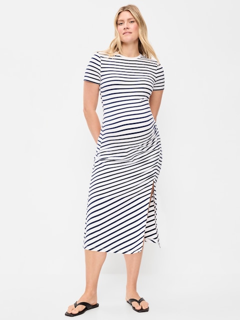 Maternity Short-Sleeve Ruched Midi Dress