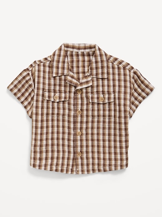 L'image numéro 1 présente Chemise à manches courtes en coton texturé à double tissage pour bébé