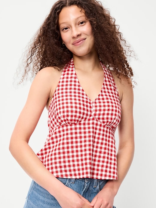 Image number 4 showing, Linen-Blend V-Neck Halter Top