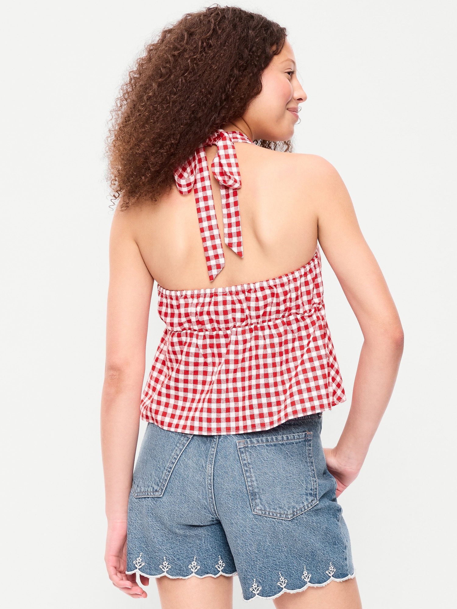 Linen-Blend V-Neck Halter Top