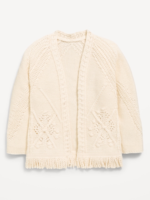 Open-Front Fringed-Hem Sweater for Toddler Girls