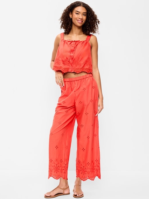 L'image numéro 1 présente Pantalon à taille haute jambe large et découpes