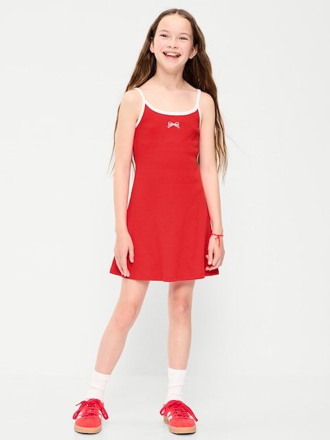Fitted Sleeveless Ribbed Swing Dress for Girls