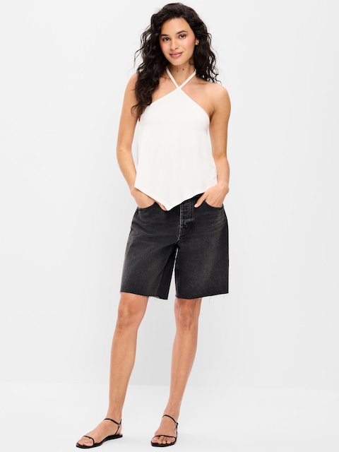 Mid-Rise Baggy Jean Shorts -- 9-inch inseam