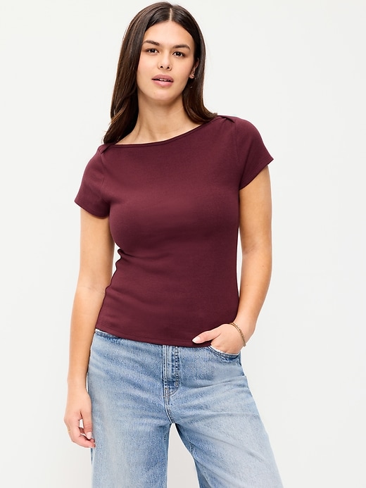 L'image numéro 5 présente T-shirt ajusté à encolure bateau