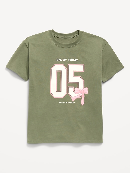 L'image numéro 1 présente T-shirt long surdimensionné à manches courtes à imprimé pour fille