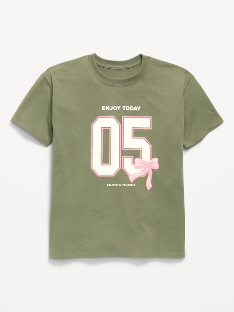 Oversized Short-Sleeve Graphic Tunic T-Shirt for Girls