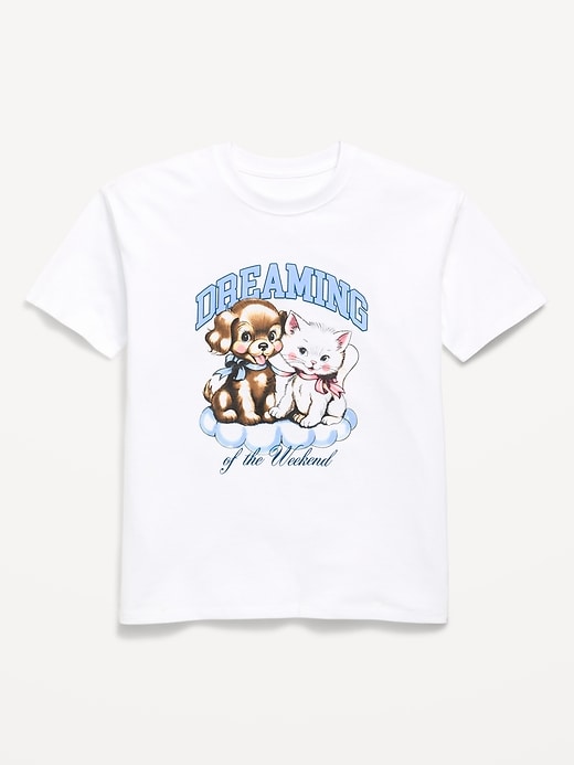 L'image numéro 1 présente T-shirt long surdimensionné à manches courtes à imprimé pour fille