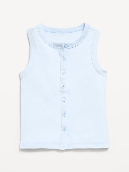 Image number 1 showing, Fitted Sleeveless Ribbed Button-Front Top for Girls