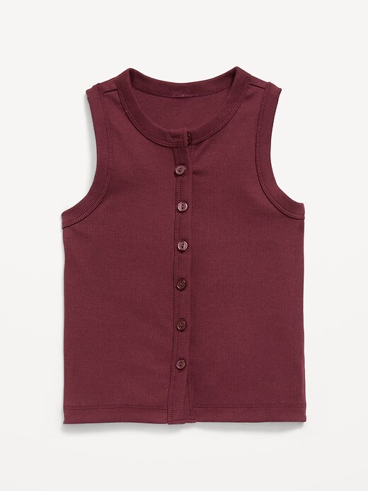 Image number 1 showing, Fitted Sleeveless Ribbed Button-Front Top for Girls