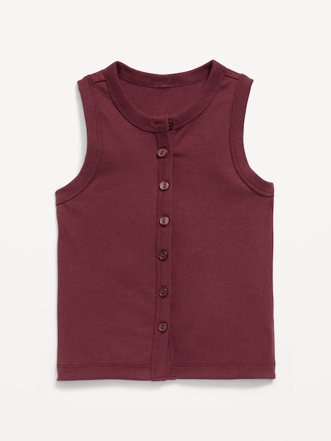 Fitted Sleeveless Ribbed Button-Front Top for Girls