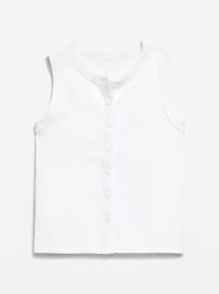 Image number 1 showing, Fitted Sleeveless Ribbed Button-Front Top for Girls
