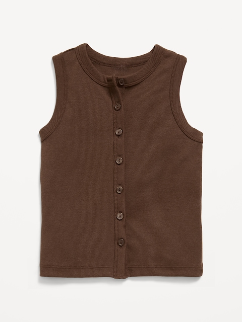 Fitted Sleeveless Ribbed Button-Front Top for Girls