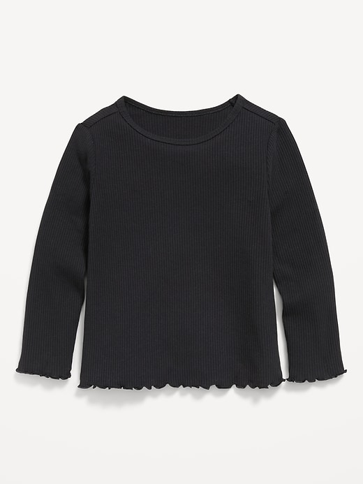Image number 1 showing, Fitted Long-Sleeve Ribbed Lettuce-Edge T-Shirt for Toddler Girls