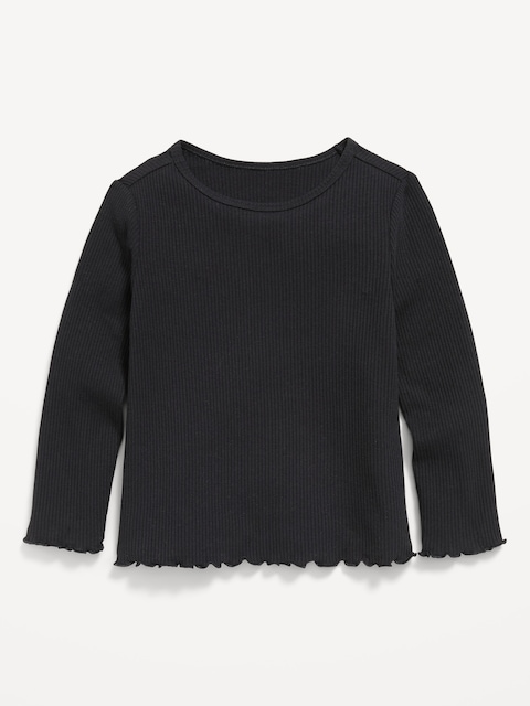 T-SHIRT CÔTELÉ AJUSTÉ À MANCHES LONGUES ET À BORDURE ONDULÉE POUR TOUTE-PETITE FILLE