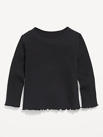 Image number 1 showing, Fitted Long-Sleeve Ribbed Lettuce-Edge T-Shirt for Toddler Girls