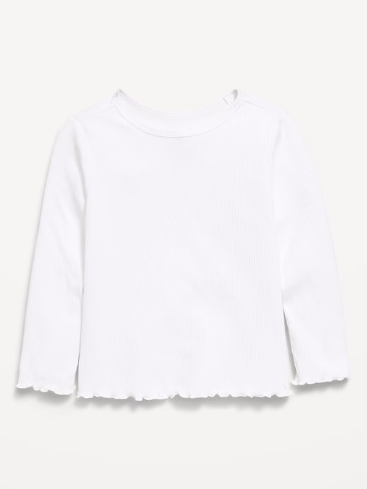 Image number 1 showing, Fitted Long-Sleeve Ribbed Lettuce-Edge T-Shirt for Toddler Girls