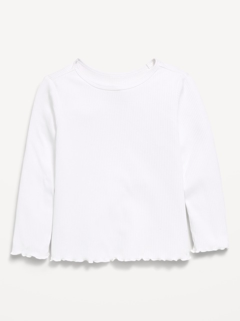 T-SHIRT CÔTELÉ AJUSTÉ À MANCHES LONGUES ET À BORDURE ONDULÉE POUR TOUTE-PETITE FILLE