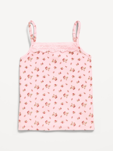 Fitted Ribbed Lace-Trim Cami for Girls