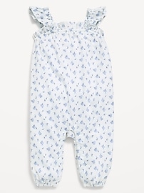 Image number 1 showing, Printed Sleeveless Textured Ruffle-Trim Jumpsuit for Baby