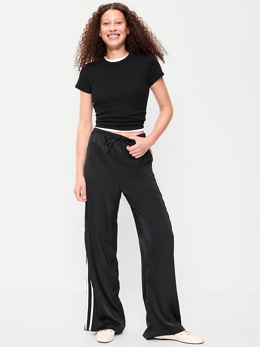 Image number 1 showing, High-Waisted Satin Track Pants