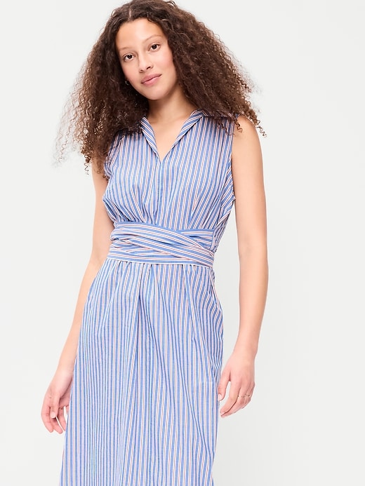 Image number 3 showing, Sleeveless Wrap-Waist Midi Shirt Dress