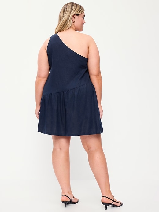 Image number 9 showing, One-Shoulder Asymmetrical Linen-Blend Mini Dress