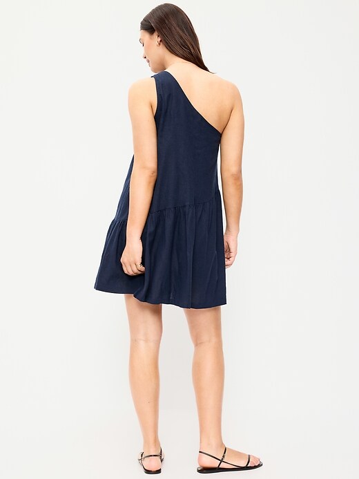 Image number 7 showing, One-Shoulder Asymmetrical Linen-Blend Mini Dress