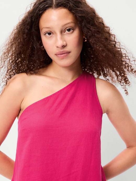 Image number 4 showing, One-Shoulder Asymmetrical Linen-Blend Mini Dress