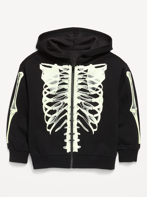 Oversized Graphic Zip Hoodie for Boys - Black Jack (Glow-In-The
