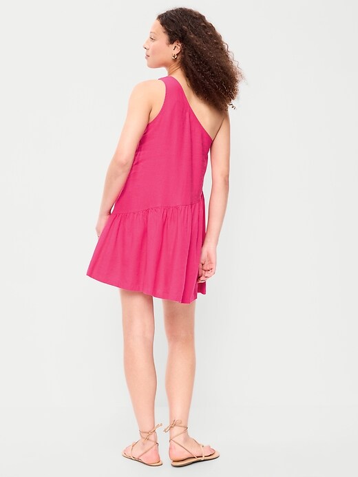 Image number 2 showing, One-Shoulder Asymmetrical Linen-Blend Mini Dress