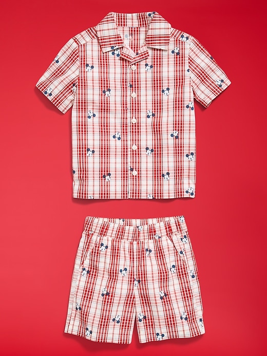 Image number 3 showing, Old Navy x Disney Mickey Mouse Short-Sleeve Plaid Shirt and Shorts Set for Toddler Boys